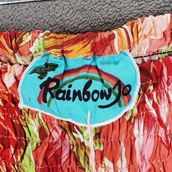 Rainbow Jo Hawaiian Shorts S Women Orange Pink Green Hibiscus Aloha Tropical NEW - Picture 5 of 7